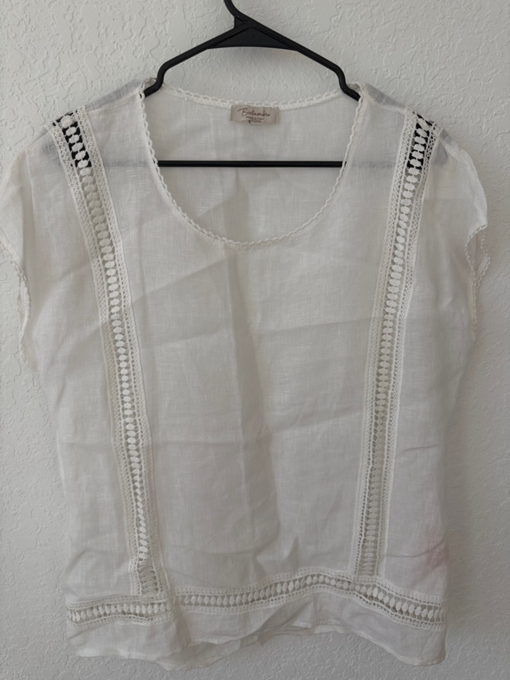 Boho White Lace-Trim Cap Sleeve Blouse